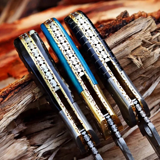 Damascus Steel Pocket Knife In Three Variations