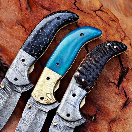 Damascus Steel Pocket Knife In Three Variations