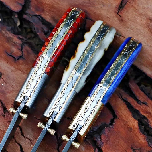 Damascus Steel Pocket Knife In Three Variations