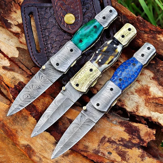 Damascus Steel Pocket Knife In Three Variations