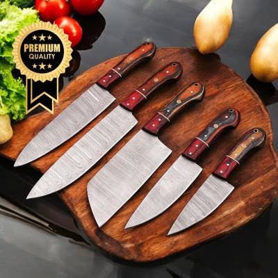 Deluxe Damascus Chef Knife Set – Handmade Kitchen Dad Gift