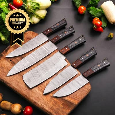 Culinary Damascus Chef Knife Set Leather Sheath Gift for Dad