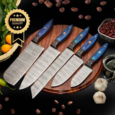 Genuine Damascus Chef Knife Set Sheath Kitchen Gift for Dad