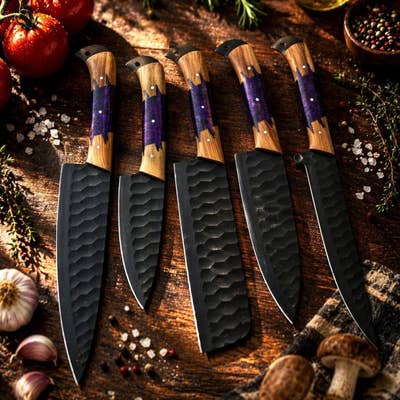 Resin Wood Chef Knife Set Artisan Kitchen Gift Set for Dad