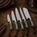 5-Piece Chef Knife Set – Turquoise Handmade Kitchen Gift Dad