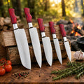 Red Wood Damascus Chef Knife Set – Handmade Sheath Dad Gift