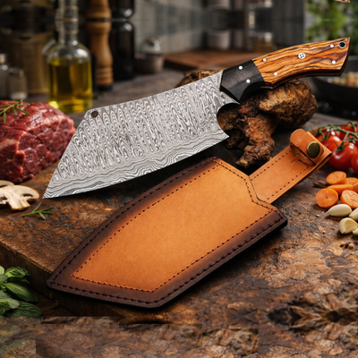 Pro Damascus Chef Cleaver 12-Inch Kitchen Gift Set for Dad