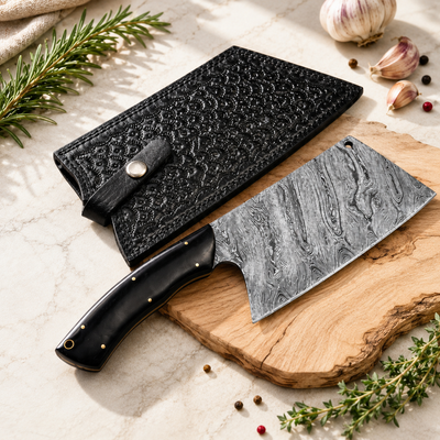 Professional Kitchen Cleaver 12-Inch Handmade Dad Gift Set