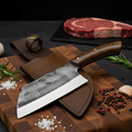 Walnut Forged Chef Knife Leather Sheath Kitchen Gift for Dad
