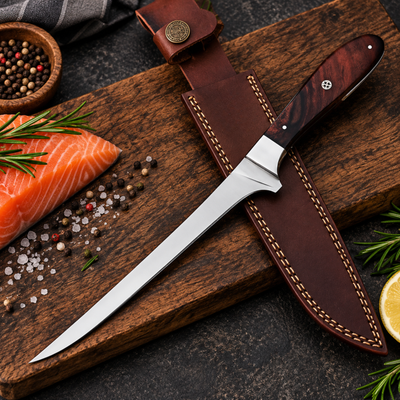 Fishermen Fillet Knife Wood Handle Leather Sheath Gift Set