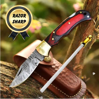 Handmade Damascus Folding Pocket Knife Men Gift for Dad EDC
