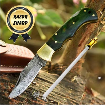 Groomsmen Folding Pocket Knife Green Wood Gift for Him 2026