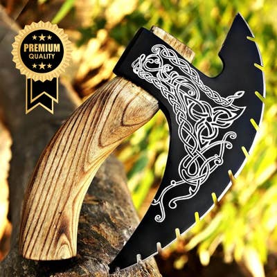Grill Pizza Axe Cutter Handmade Wood BBQ Christmas Gift Set
