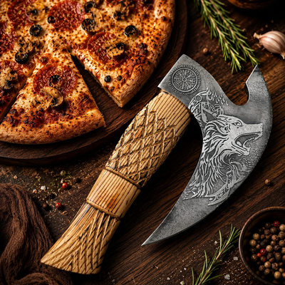 Nordic Viking Pizza Axe Carved Wood Christmas Gift for Men
