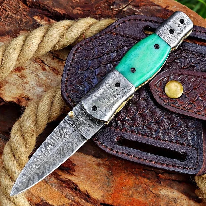 Damascus Steel Pocket Knife In Three Variations