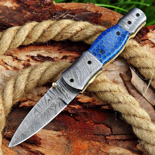 Damascus Steel Pocket Knife In Three Variations