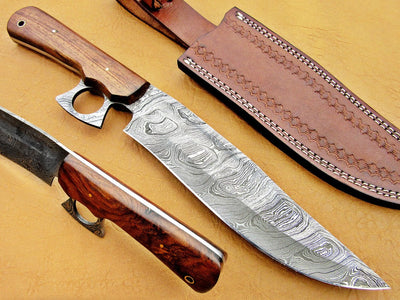 Damascus Steel Blade Bowie Knife Rose Wood