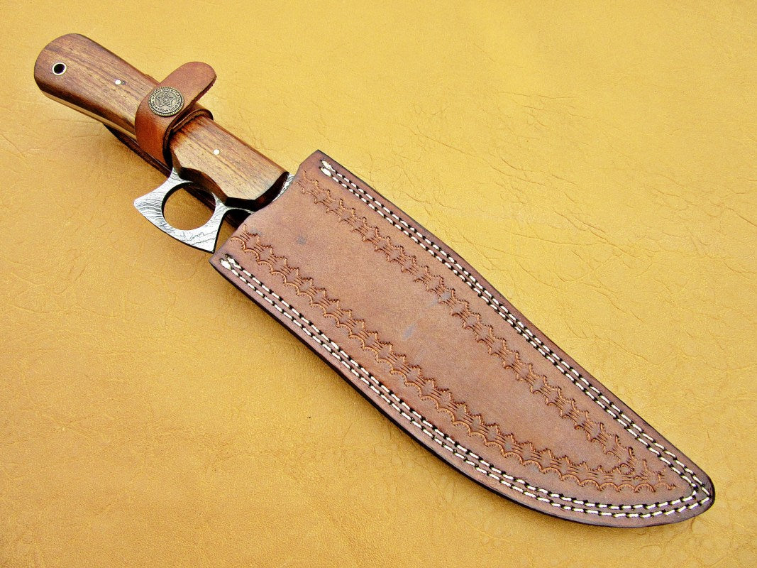 Damascus Steel Blade Bowie Knife Rose Wood