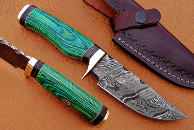 Damascus Steel Blade Hunting Handel Green Sheet