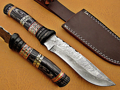 Damascus Steel Blade Bowie With Black Sheet
