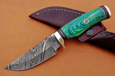 Damascus Steel Blade Hunting Handel Green Sheet