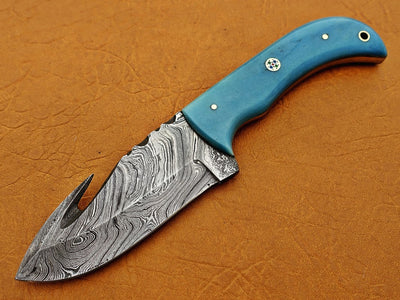 Damascus Blade Gut Hook Bowie Knife