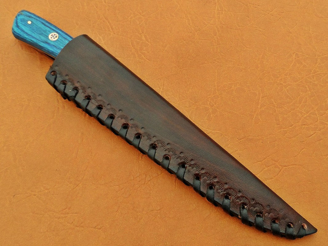 Damascus Steel Blade Fillet Knife Handle Material Blue Micarta