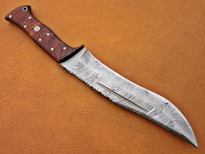 Damascus Steel Blade Bowie Knife Handle Walnut Wood
