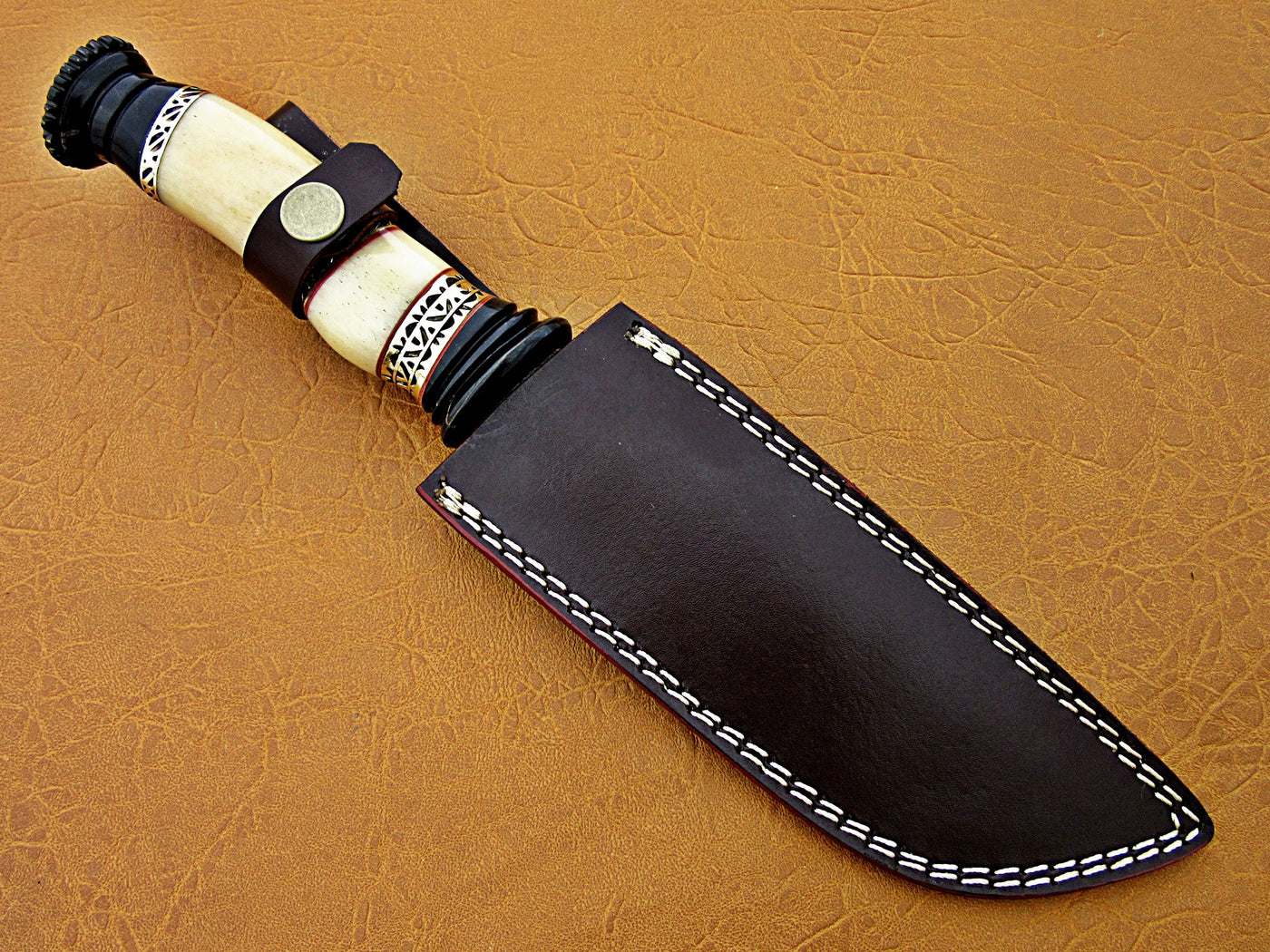 Damascus Steel Blade Bowie Handle Material Camel Bone