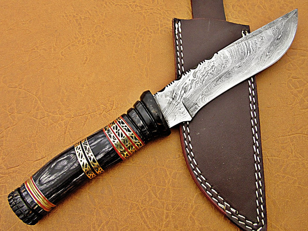 Damascus Steel Blade Bowie With Black Sheet