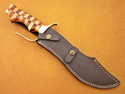 Damascus Steel Blade Bowie Handle Material Rose Wood
