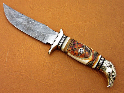 Damascus Steel Blade Kinfe Bowie Knife Deer Antler